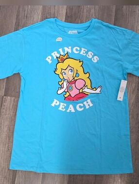 Nwt Super Mario X Princess Peach Graphic Tee - Blue Nintendo Festivalcore Shirt